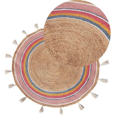 Tapis pour enfants Beliani multicolore - Rond en jute fait main - Style bohème - 120cm - Publicité Tapis pour enfants Beliani multicolore - Rond en jute fait main - Style bohème - 120cm - Publicité