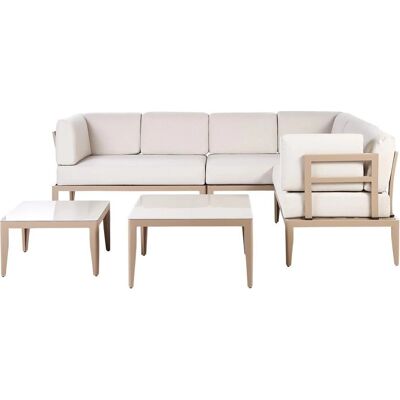 Beliani Gartensofa-Set Hellbeige Aluminium Polyester 6-Sitzer Outdoor Terrasse 2 Kaffeetische Bezug:Aluminium Größe:xx - Gartensofa-Set Beliani Gartensofa-Set Hellbeige Aluminium Polyester 6-Sitzer Outdoor Terrasse 2 Kaffeetische Bezug:Aluminium Größe:xx - Gartensofa-Set