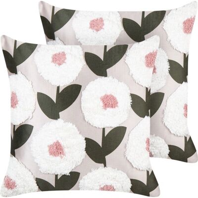 Beliani Ensemble de 2 Coussins Décoratifs Rose Coton 45 x 45 cm Motif Floral Funda Amovible Décoration Moderne Chambre Salon - Publicité Beliani Ensemble de 2 Coussins Décoratifs Rose Coton 45 x 45 cm Motif Floral Funda Amovible Décoration Moderne Chambre Salon - Publicité