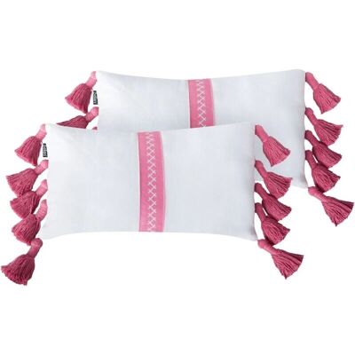 Beliani Ensemble de 2 Coussins Décoratifs en Coton Rose et Blanc - Accessoires de Décor - Publicité Beliani Ensemble de 2 Coussins Décoratifs en Coton Rose et Blanc - Accessoires de Décor - Publicité