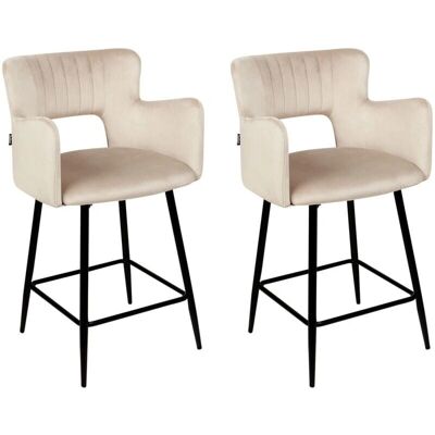 Conjunto de 2 Sillas de Bar de Terciopelo Beige con Reposabrazos - Moderno Conjunto de 2 Sillas de Bar de Terciopelo Beige con Reposabrazos - Moderno