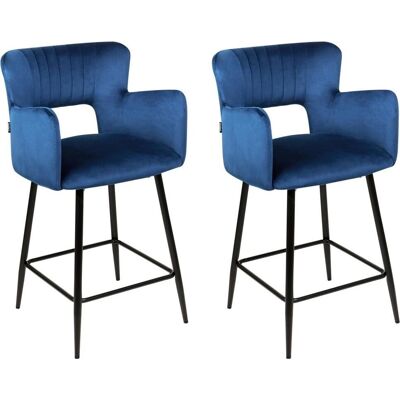 Ensemble de 2 chaises de bar en velours bleu marine avec accoudoirs - Chaise de bar - Publicité Ensemble de 2 chaises de bar en velours bleu marine avec accoudoirs - Chaise de bar - Publicité