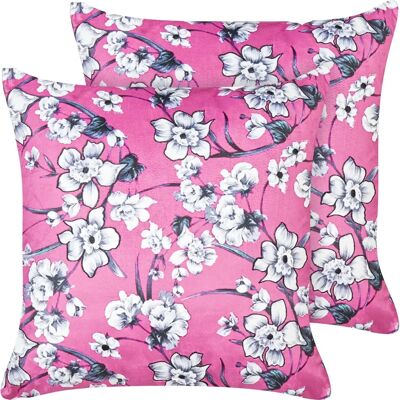 Beliani Ensemble de 2 Coussins Velours Rose Motif Floral - Carré 45x45cm - Publicité Beliani Ensemble de 2 Coussins Velours Rose Motif Floral - Carré 45x45cm - Publicité
