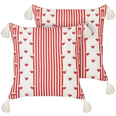 Beliani Ensemble de 2 Coussins Décoratifs - Motif Cœur Coton - Publicité Beliani Ensemble de 2 Coussins Décoratifs - Motif Cœur Coton - Publicité