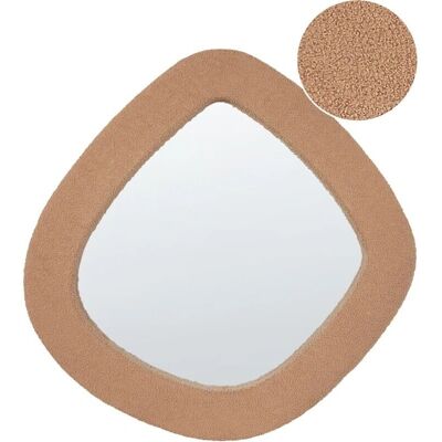 Beliani Wall Mirror Light Brown MDF Frame Bouclé Upholstery - Wall Mirror Beliani Wall Mirror Light Brown MDF Frame Bouclé Upholstery - Wall Mirror