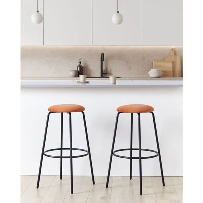 Ensemble de 2 Tabourets de Bar Orange Velours - Tabouret de bar - Publicité Ensemble de 2 Tabourets de Bar Orange Velours - Tabouret de bar - Publicité