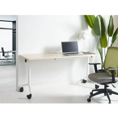Bureau pliable moderne en métal Beliani - 160x60cm Bois clair et blanc - Publicité Bureau pliable moderne en métal Beliani - 160x60cm Bois clair et blanc - Publicité