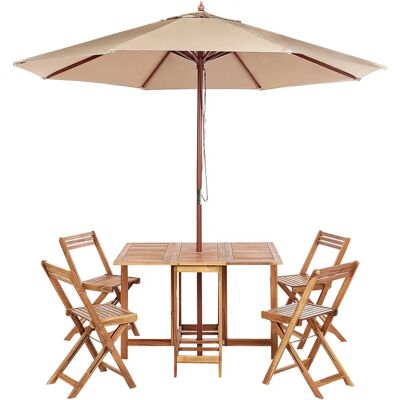 Ensemble de Jardin Beliani 6 pièces Table Rectangulaire Chaises Parasol - Publicité Ensemble de Jardin Beliani 6 pièces Table Rectangulaire Chaises Parasol - Publicité