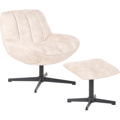 Sillón giratorio de terciopelo beige Beliani con taburete - Estilo retro Sillón giratorio de terciopelo beige Beliani con taburete - Estilo retro