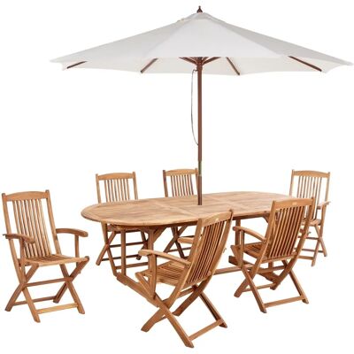 Ensemble de Table de Jardin BELIANI Maui Ii - Bois d'Acacia, Marron Clair, 270x270x237cm - Publicité Ensemble de Table de Jardin BELIANI Maui Ii - Bois d'Acacia, Marron Clair, 270x270x237cm - Publicité