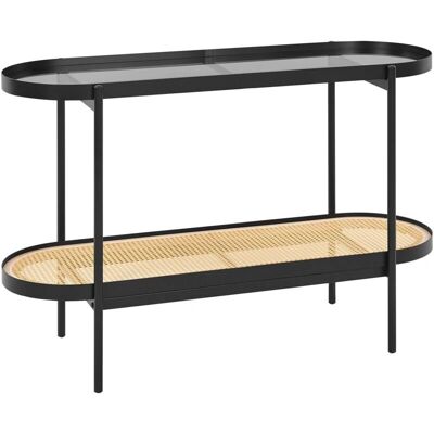 Console moderne Beliani Reno avec plateau en verre et étagère en ratan - Publicité Console moderne Beliani Reno avec plateau en verre et étagère en ratan - Publicité