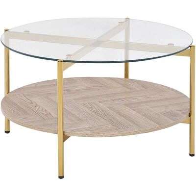 Table basse moderne Lovell en verre trempé et métal doré - Salon - Publicité Table basse moderne Lovell en verre trempé et métal doré - Salon - Publicité
