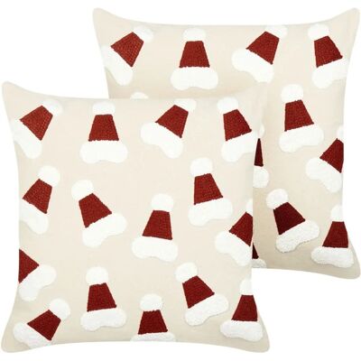 Coussins de Noël Beige Beliani - Lot de 2 - Publicité Coussins de Noël Beige Beliani - Lot de 2 - Publicité