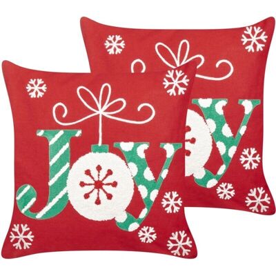 Beliani - Ensemble de Coussins de Noël en Coton - 45x45 cm - Rouge - Publicité Beliani - Ensemble de Coussins de Noël en Coton - 45x45 cm - Rouge - Publicité