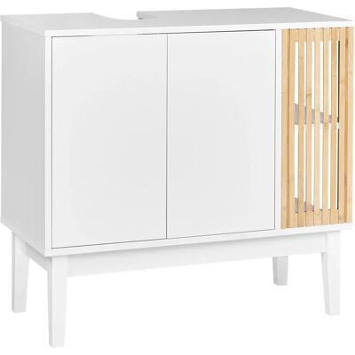 Meuble de salle de bain Beliani - Nubes - Blanc et Bois Clair - Publicité Meuble de salle de bain Beliani - Nubes - Blanc et Bois Clair - Publicité