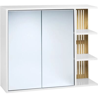Beliani Armoire de salle de bain avec miroir - Moderne, blanc & bambou - Publicité Beliani Armoire de salle de bain avec miroir - Moderne, blanc & bambou - Publicité