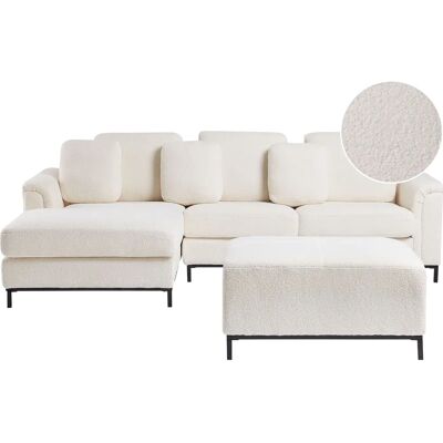 Sofá esquina blanco bouclé Beliani Oslo con otomana Sofá esquina blanco bouclé Beliani Oslo con otomana