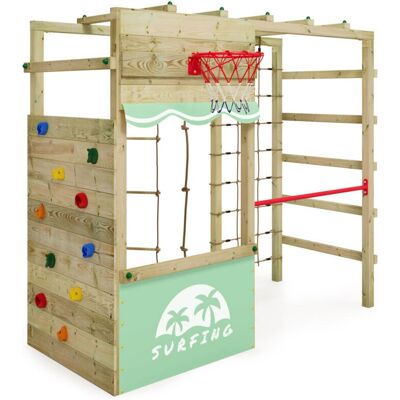 Wickey Pastel Green Wooden Playground with Swedish Ladder, Monkey Bars, Climbing Wall - Playground Wickey Pastel Green Wooden Playground with Swedish Ladder, Monkey Bars, Climbing Wall - Playground