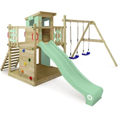 Casa de juegos de madera Wickey Smart Camp con columpio y tobogán - Set de parque infantil Casa de juegos de madera Wickey Smart Camp con columpio y tobogán - Set de parque infantil