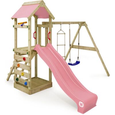 Wickey Parque Infantil de Madera - Torre de Escalada, Columpio, Tobogán - 120cm Plataforma Wickey Parque Infantil de Madera - Torre de Escalada, Columpio, Tobogán - 120cm Plataforma