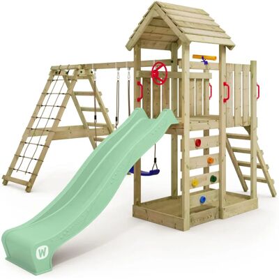 Ensemble de Jeu en Bois Wickey RocketFlyer - Mur d'escalade, Double balançoire, Toboggan - Publicité Ensemble de Jeu en Bois Wickey RocketFlyer - Mur d'escalade, Double balançoire, Toboggan - Publicité