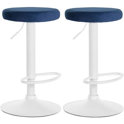 CLP Taburetes de Bar Azul y Blanco en Terciopelo y Metal - Ajustable y Giratorio CLP Taburetes de Bar Azul y Blanco en Terciopelo y Metal - Ajustable y Giratorio