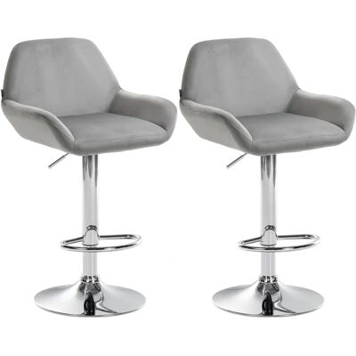 Set de 2 Taburetes de Bar Braga en Terciopelo Gris Metal Cromado Set de 2 Taburetes de Bar Braga en Terciopelo Gris Metal Cromado