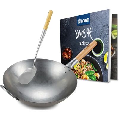 CLP - Wok Pfanne Set - 34 cm flacher Boden - 36 cm runder Boden - Wok-Set CLP - Wok Pfanne Set - 34 cm flacher Boden - 36 cm runder Boden - Wok-Set