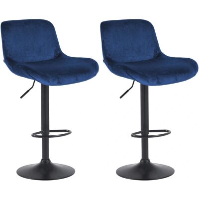 Solon Schwarz Blau Samt 2 Barhocker - Barstuhl Solon Schwarz Blau Samt 2 Barhocker - Barstuhl