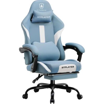 Chaise de bureau gaming GTPLAYER bleue avec soutien lombaire - Publicité Chaise de bureau gaming GTPLAYER bleue avec soutien lombaire - Publicité