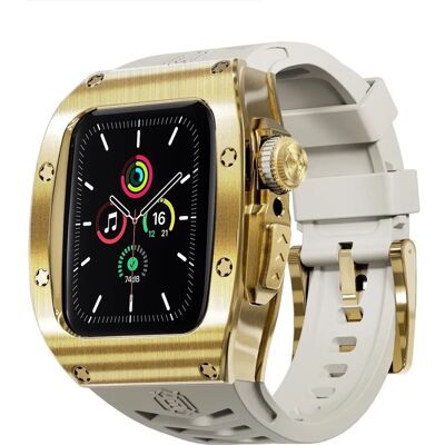 Wigento Armband und Metallgehäuse - Gold / Weiß - Series 9 8 7 45 / SE 6 5 4 Wigento Armband und Metallgehäuse - Gold / Weiß - Series 9 8 7 45 / SE 6 5 4