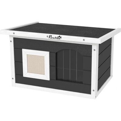 PawHut kissan talo, sääsuoja, puinen piilopaikka, raapimislauta, oven, sisä- ja ulkokäyttö PawHut kissan talo, sääsuoja, puinen piilopaikka, raapimislauta, oven, sisä- ja ulkokäyttö