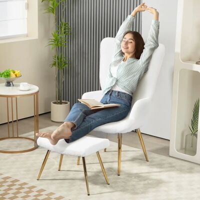 HOMCOM Weißer Sessel mit Hocker - Verstellbarer Lounge Stuhl HOMCOM Weißer Sessel mit Hocker - Verstellbarer Lounge Stuhl