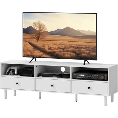 Meuble TV HOMCOM - 140cm, Gestion des câbles, Étagères ouvertes - Publicité Meuble TV HOMCOM - 140cm, Gestion des câbles, Étagères ouvertes - Publicité