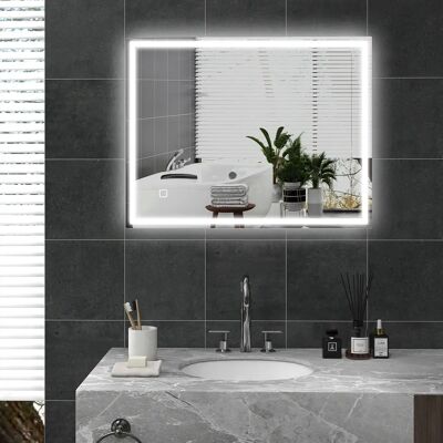 Specchio da bagno HOMCOM con illuminazione - Antivento, Controllo tattile Specchio da bagno HOMCOM con illuminazione - Antivento, Controllo tattile