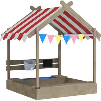 Bac à sable Outsunny avec toit, maison en bois, 124x116x146cm, pour enfants 3-7 ans, gris - Publicité Bac à sable Outsunny avec toit, maison en bois, 124x116x146cm, pour enfants 3-7 ans, gris - Publicité