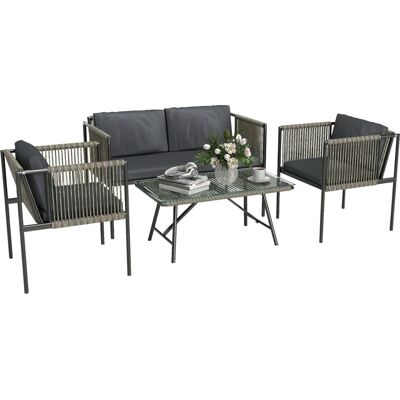 Outsunny - 4-PPiece Rattan Lounge Set - Polyrattan - Lasis pöytä - Pihakalustesarja Outsunny - 4-PPiece Rattan Lounge Set - Polyrattan - Lasis pöytä - Pihakalustesarja