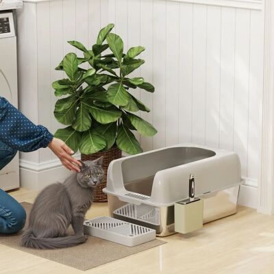 PawHut Edelstahl-Katzenklo - Ruostumaton teräs - Kannella - Kissan wc PawHut Edelstahl-Katzenklo - Ruostumaton teräs - Kannella - Kissan wc