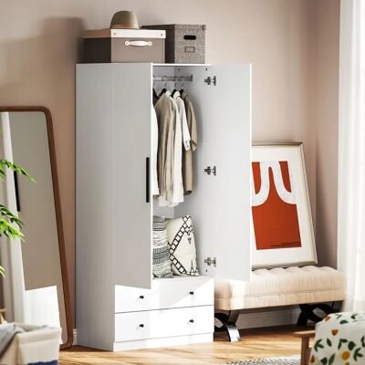 Armoire HOMCOM Blanche 2 Portes avec Barres et 2 Tiroirs - Armoire - Publicité Armoire HOMCOM Blanche 2 Portes avec Barres et 2 Tiroirs - Armoire - Publicité