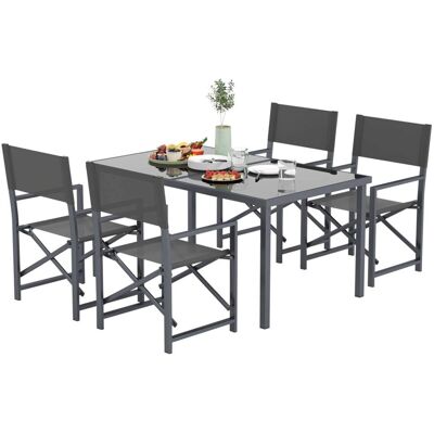 Outsunny - 5-P Piece Garden Set - L just Glass Table - Taitettavat Tuolit - Puutarhakalustomu Outsunny - 5-P Piece Garden Set - L just Glass Table - Taitettavat Tuolit - Puutarhakalustomu