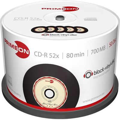 Primeon CD-R 700MB 80Min 52x Zwart Vinyloppervlak - CD-R Discs Primeon CD-R 700MB 80Min 52x Zwart Vinyloppervlak - CD-R Discs