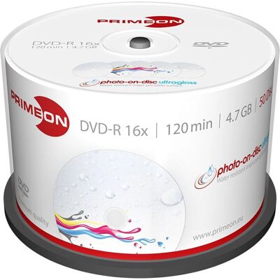 Primeon DVD-R 4,7 GB 50 Disques - Imperméable, UltraBrillant, Imprimable - DVD-R Primeon DVD-R 4,7 GB 50 Disques - Imperméable, UltraBrillant, Imprimable - DVD-R