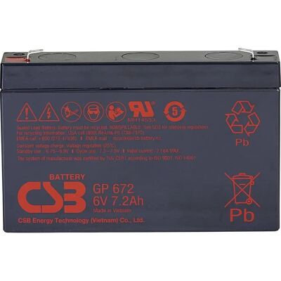 Batterie de secours CSB GP 672 - 6V 7.2Ah AGM - Publicité Batterie de secours CSB GP 672 - 6V 7.2Ah AGM - Publicité
