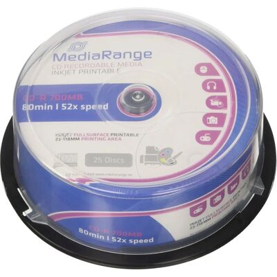 MediaRange MR202 700MB 52x Nyomtatható CD-R - 25 Lemez MediaRange MR202 700MB 52x Nyomtatható CD-R - 25 Lemez