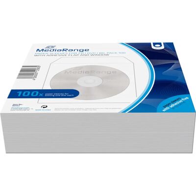 Housse en papier blanc MediaRange pour CD - 1 disque, lot de 100 Housse en papier blanc MediaRange pour CD - 1 disque, lot de 100