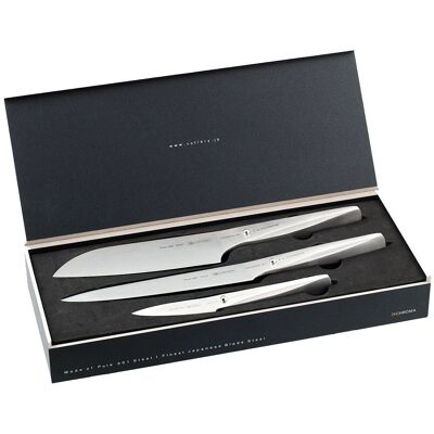 Chroma Type 301 Messerset mit Santoku-, Schäl- und Tranchiermesser Chroma Type 301 Messerset mit Santoku-, Schäl- und Tranchiermesser