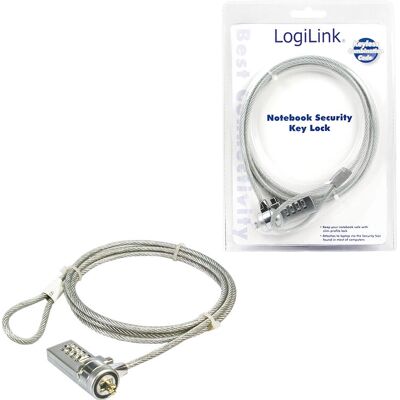 LogiLink Candado de Seguridad para Portátil - Gris - Cierre de Cable de Seguridad LogiLink Candado de Seguridad para Portátil - Gris - Cierre de Cable de Seguridad