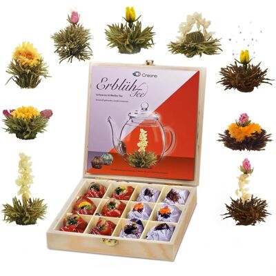Creano - Blooming Tea - Six thés - Boîte en bois - Coffret thé - Publicité Creano - Blooming Tea - Six thés - Boîte en bois - Coffret thé - Publicité