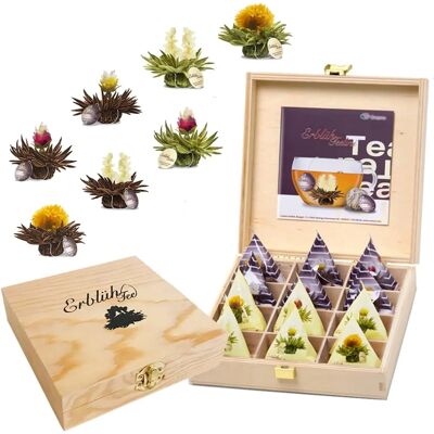 Ensemble de Thé aux Fleurs Creano avec Fleurs Liées à la Main, Boîte en Bois ou en Verre - Publicité Ensemble de Thé aux Fleurs Creano avec Fleurs Liées à la Main, Boîte en Bois ou en Verre - Publicité