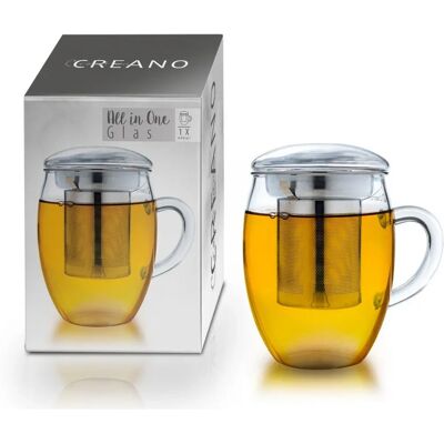 Copo de chá Creano »All-In-One« (1 peça), com filtro de aço inoxidável de poros finos e tampa, 400ml Copo de chá Creano »All-In-One« (1 peça), com filtro de aço inoxidável de poros finos e tampa, 400ml
